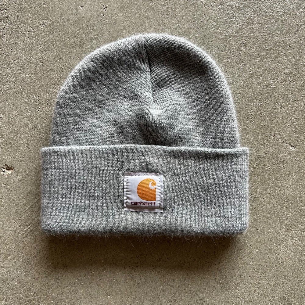 Carhartt Beanie Hat Cap One Size Gray Winter Patch Logo Knit Casual Workwear